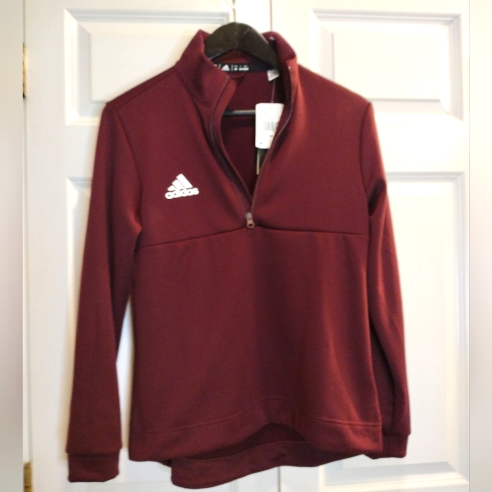Adidas Team 1/4 Zip Pull Over Jersey Shirt Maroon w/ White Logo Medium NWT - Picture 3 of 8